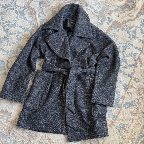 7 for all mankind Women Blue Belted Jacket Wool Blend size S - Picture 3 of 10